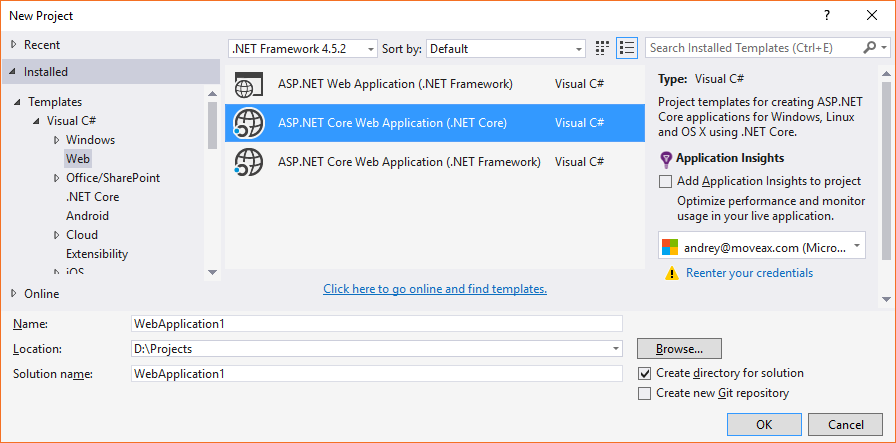 .NET Core Web Application tempaltes